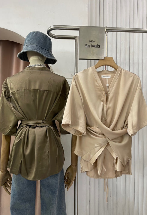 MATINEE Satin Tie Wrap Button Down Shirts